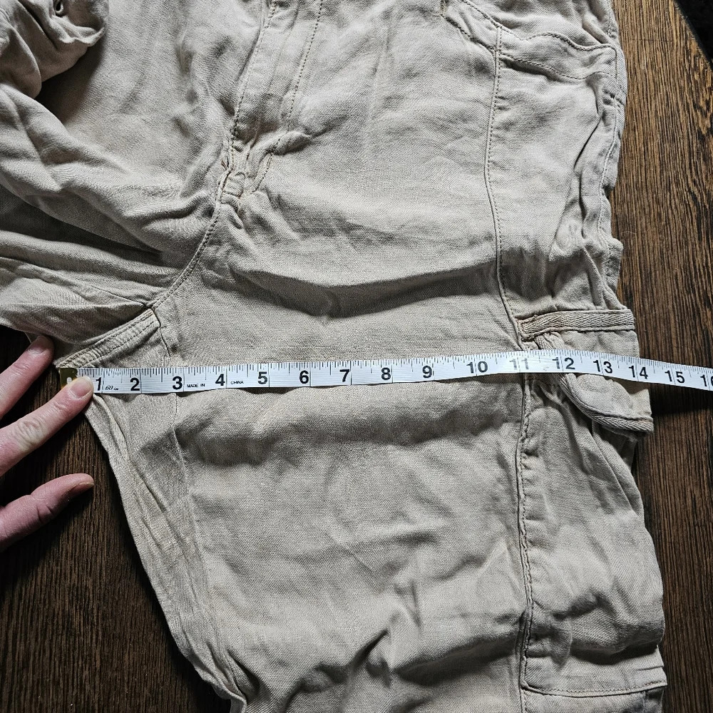 American Eagle Tan Linen Blend Cargo Elastic Cuff Joggers Size Women 16 - Picture 11 of 13